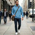 thumbnail image 6 of TQWQT Mens Solid Pullover Hoodie Drawstring Hooded Sweatshirt with Kangaroo Pocket Drop Shoulder Loose Long Sleeve Casual Tops Fall Clothes Sky Blue XL, 6 of 8