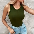 thumbnail image 6 of Summer Ribbed Tank Top Built in Bra Round Neck Ribbed Casual Tops Sleeveless Basic Tees Green S, 6 of 6