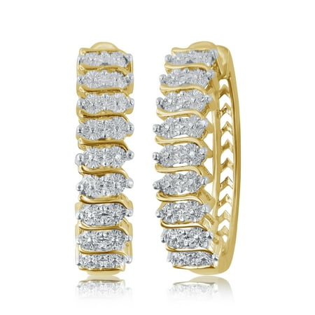 - Elegant 0.02 Carat Natural Diamond Accent Hoop Earrings In 14K Yellow Gold Plated
