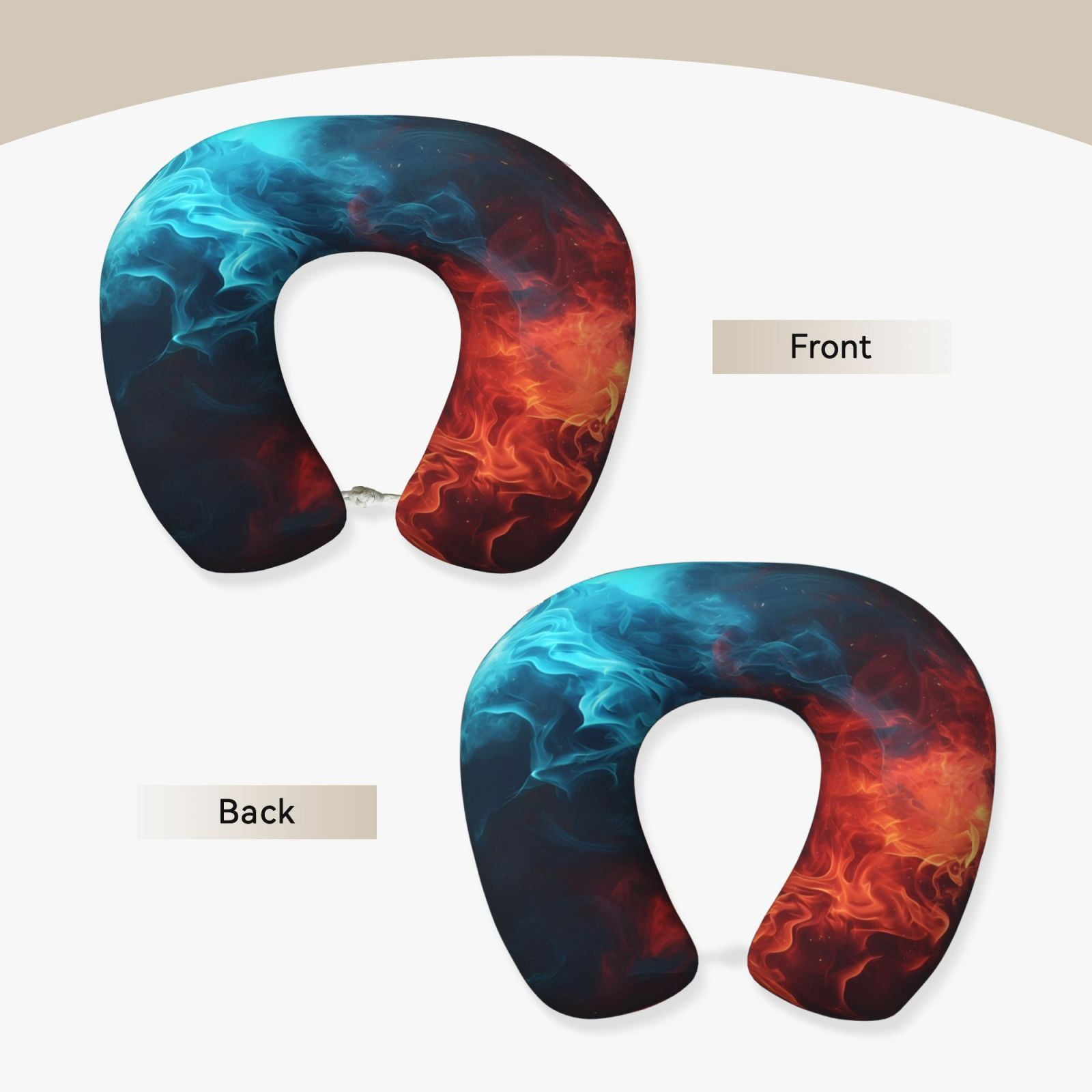 Xecao Red And Blue Fire Print Memory Foam Cervical Neck Pillow Versatile U-Shaped Pillows for Home,Office,Camping,Travelling,Soft Washable Cover