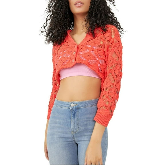 Free People Womens Cotton Sedona Cardigan Sweater Top Guava Berry Small