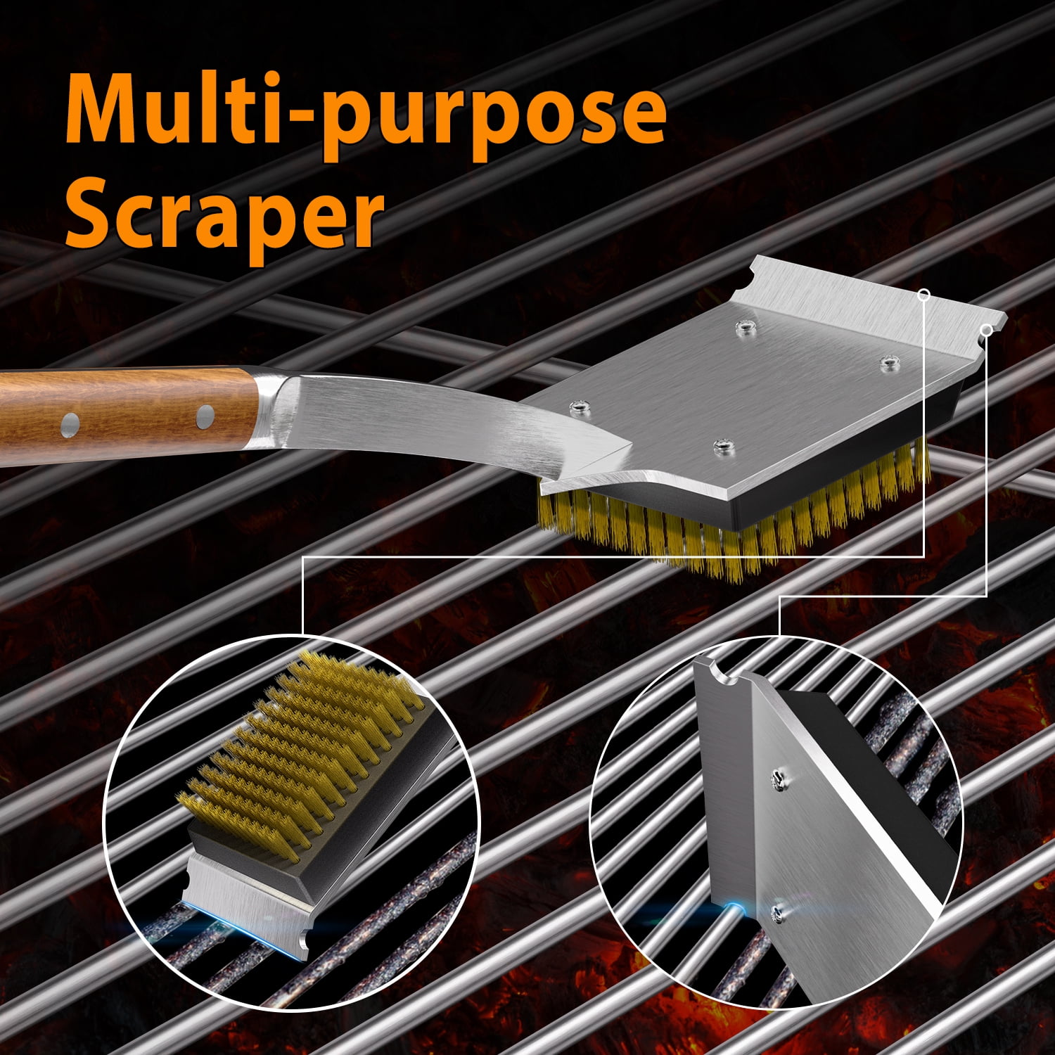 ENLOY 17" Grill Brush and Scraper, BBQ Brush for Grill with Replaceable Brush Head, Heavy-duty Grill Brush for Any Grill