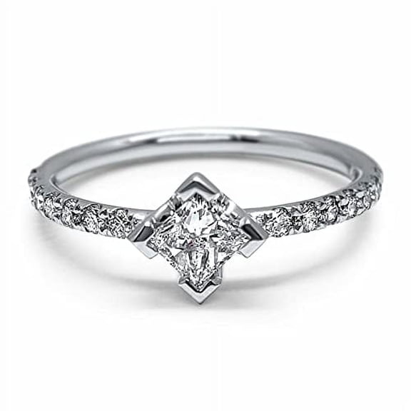HeartsAndYou 1.4ct Princess Cut Moissanite Engagement Ring for Women Accents Solitaire 18k White Gold Over Silver