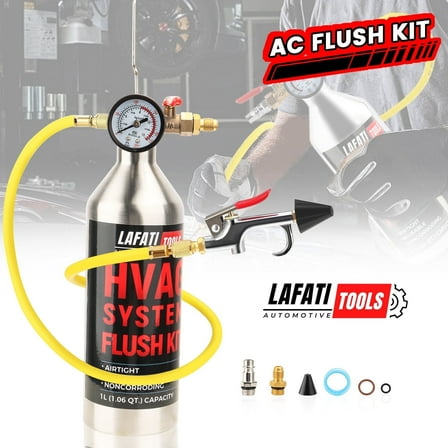 AC Flush Kit, Automotive Home HVAC Flush Tool, Thickened Stainless Steel Canister, Auto A/C Flushing Kit House Air Conditioning Flushing Bottle Set(Gas not included)