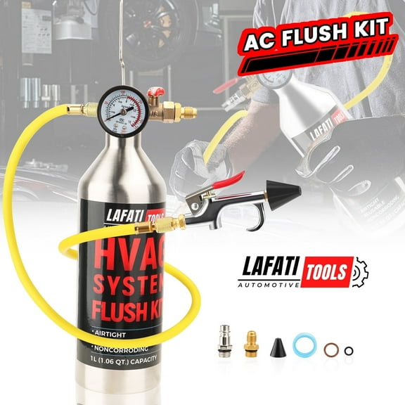 AC Flush Kit, Automotive Home HVAC Flush Tool, Thickened Stainless Steel Canister, Auto A/C Flushing Kit House Air Conditioning Flushing Bottle Set(Gas not included)