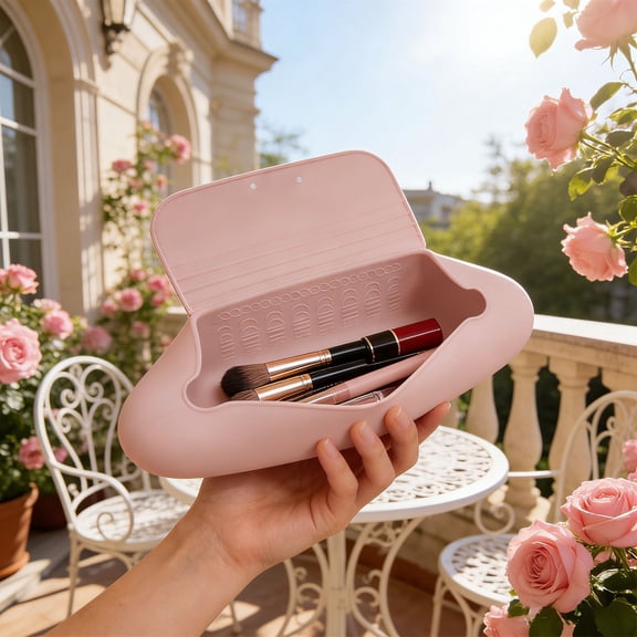 LBGAJGS Portable Silicone Makeup Brush Container with Magnetic Closure, Travel Cosmetic Case Organizer