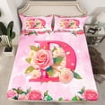 thumbnail image 2 of Homewish Romantic Anniversary Rose Twin Sheet Sets, Pink Initial D Letter Twin Fitted Sheet, Teens Kids Girls Women Flat Sheet, Super Cozy Room Decor, 3pcs, 2 of 7