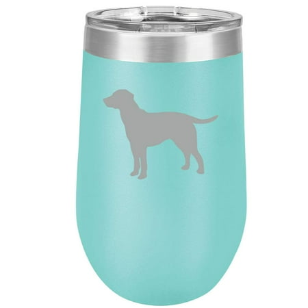 

16 oz Double Wall Vacuum Insulated Stainless Steel Stemless Wine Tumbler Glass Coffee Travel Mug With Lid Lab Labrador Retriever (Teal)