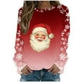 thumbnail image 2 of Uootdi Christmas Long Sleeve Sweatshirts for Women Crewneck Christmas Holiday Sweatshirts Retro Santa Claus Graphic Shi rt Gift Xmas Tree Reindeer, 2 of 5