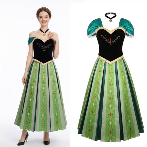 Adult Nordic Princess Coronation Gown Cosplay Costume Set Elegant Pleated Skirt and Embroidered Top for Halloween Party