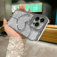 thumbnail image 4 of Compatible with iPhone 14 Pro Max Clear Glitter Case-6.7 Inch, Cute 3D Design Love Heart Pattern Plating Bling Case for Women Girls Soft TPU Shockproof Camera Protective Back Cover-Silver, 4 of 12
