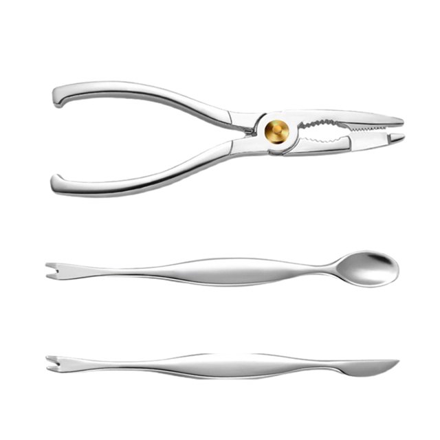 Kearding Cubiertos para mariscos de acero inoxidable, utensilios duraderos y robustos para entusiastas de los mariscos, juego de herramientas Mostrada