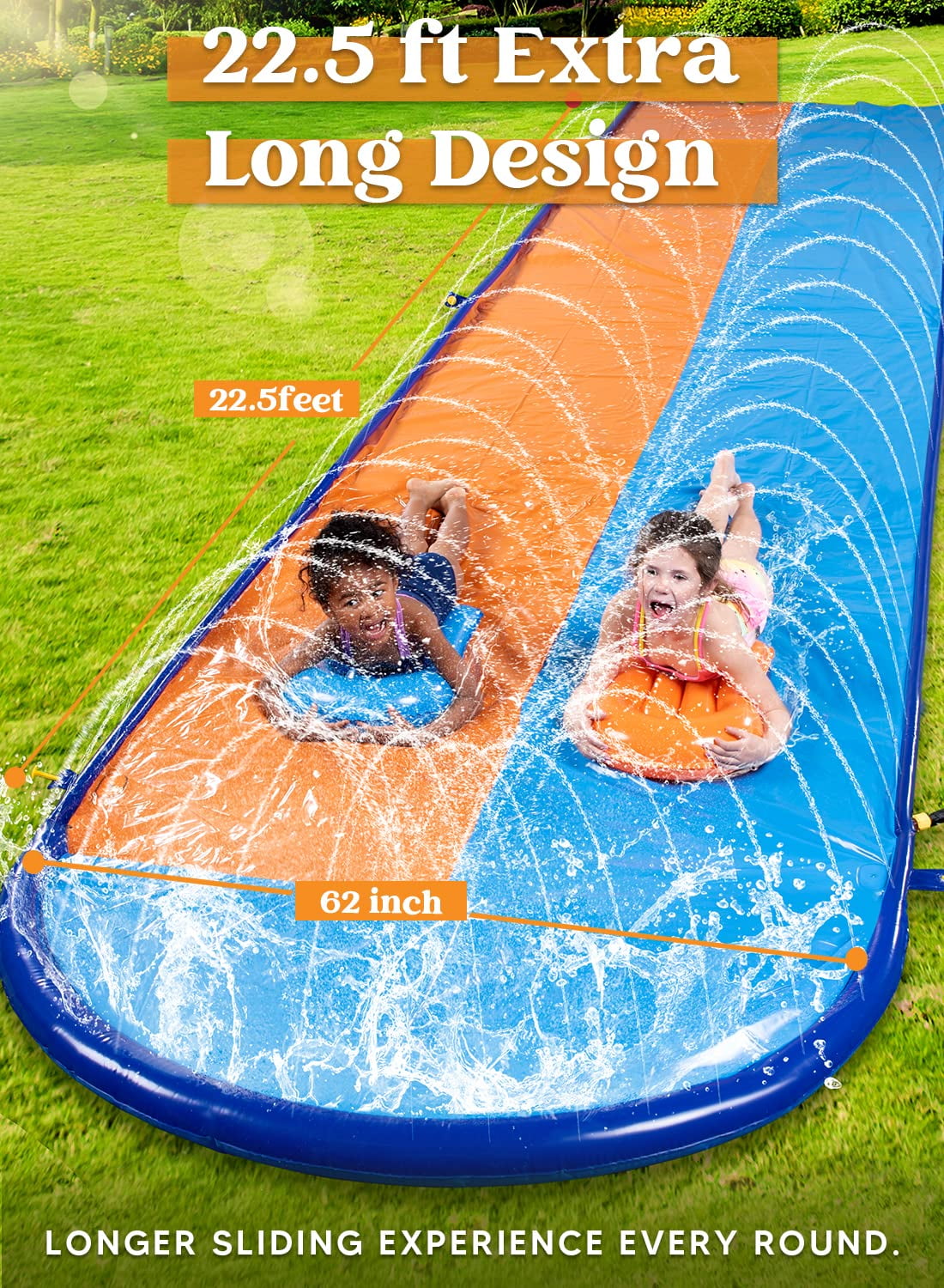 Joyfy 22.5ft Water Slides with 2 Inflatable Boards, 2 Sliding Racing Lanes and Sprinklers, Backyard Outdoor Lawn Summer Toy, Shark