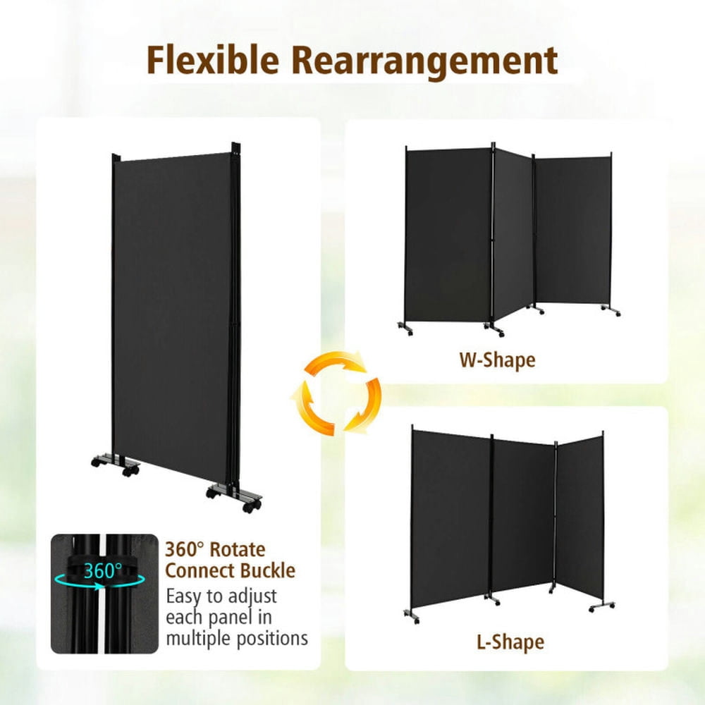 Resenkos Room Separator, Room Divider Panel,3 Panel Folding Room Divider with Lockable Wheels-Gray