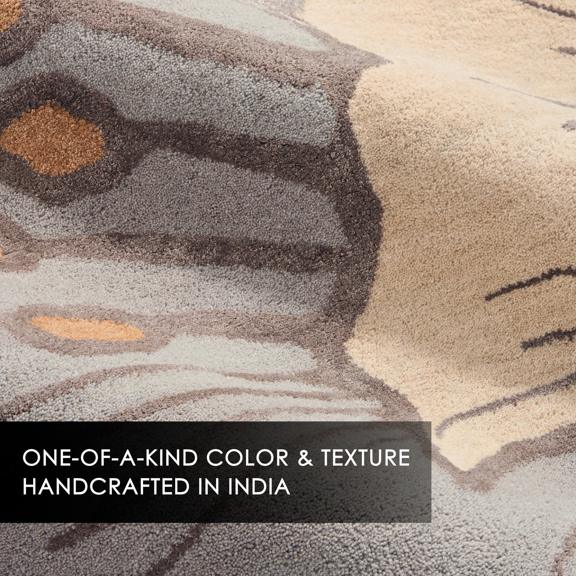 NICOLE MILLER NEW YORK Flora Grandeur Bloom Handcrafted Area Rug, Natural Wool Rug, Bold Floral Rug, Taupe, 9'x12'