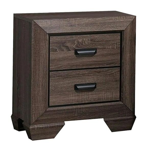 Two Drawer Wood Nightstand With Scalloped Feet In Weathered Gray Grain Finish
