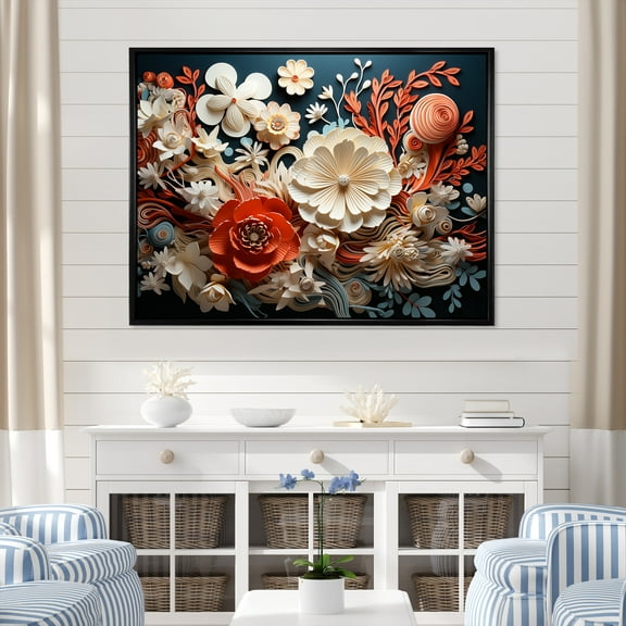 Designart "Abstract Coral Blossoms II" Coastal Coral Under Water Floater Framed Wall Art Living Room
