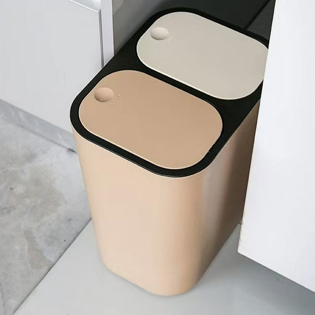 mmirethe Plastic Convenient And Durable Dual Compartment Sorting Trash Bin Versatile Waste Bins Lightweight Coffee 29X21X33CM