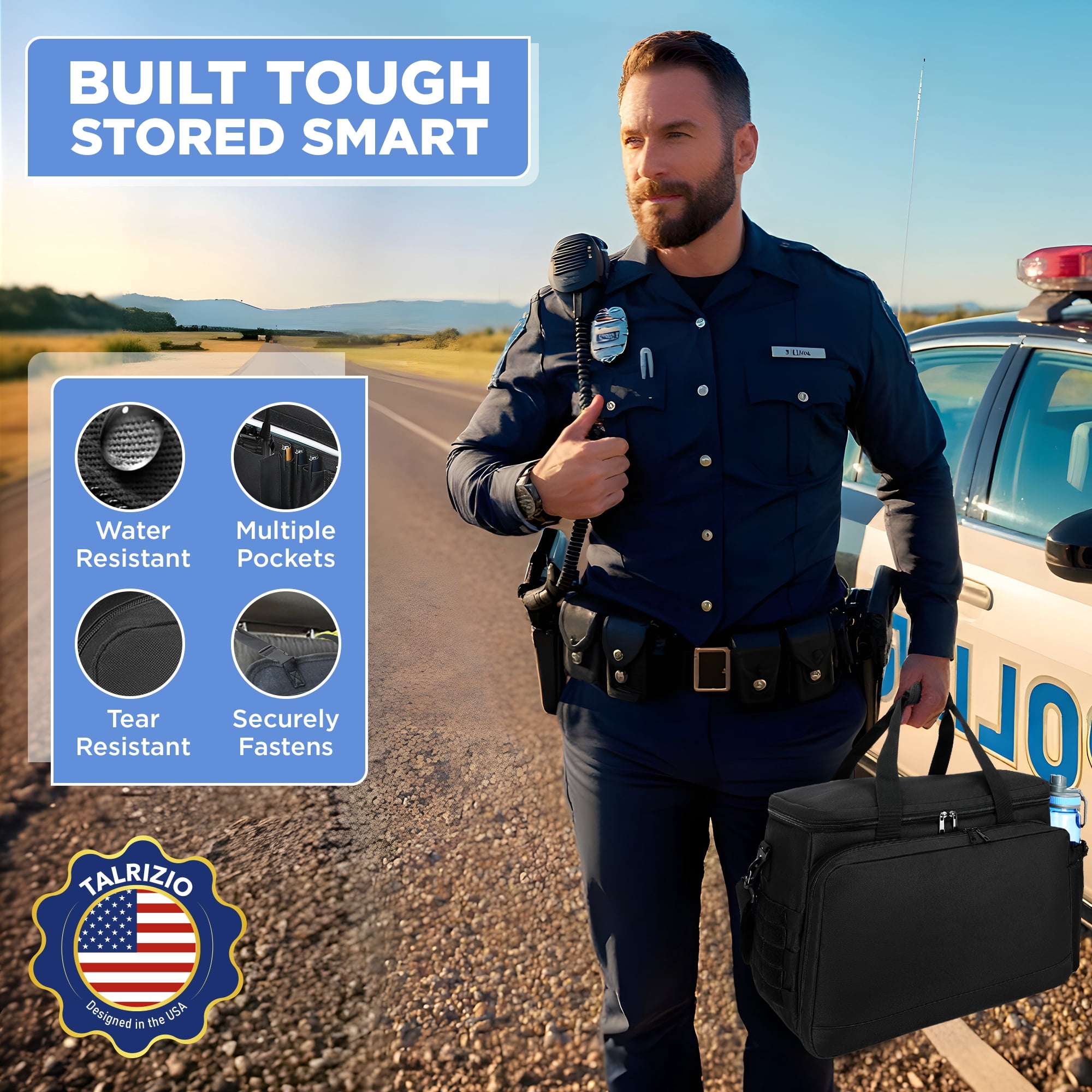 Talrizio Patrol Bag Car Front Seat Organizer for Law Enforcement, Military, and Police, Padded Sleeve for 17" Laptop, and Fits Vehicle Passenger Seat