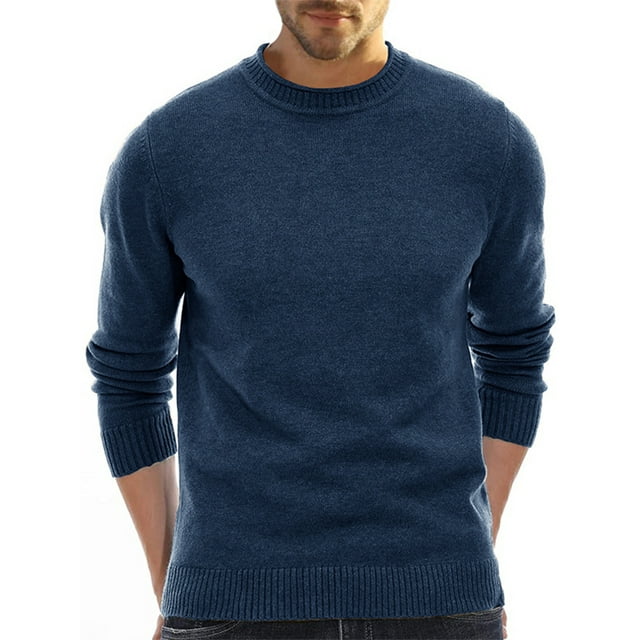 CVLIFE Chandail d'Hiver Chaud pour Hommes, Manches Longues, Col Rond, Tricoté, Décontracté, Bleu TG