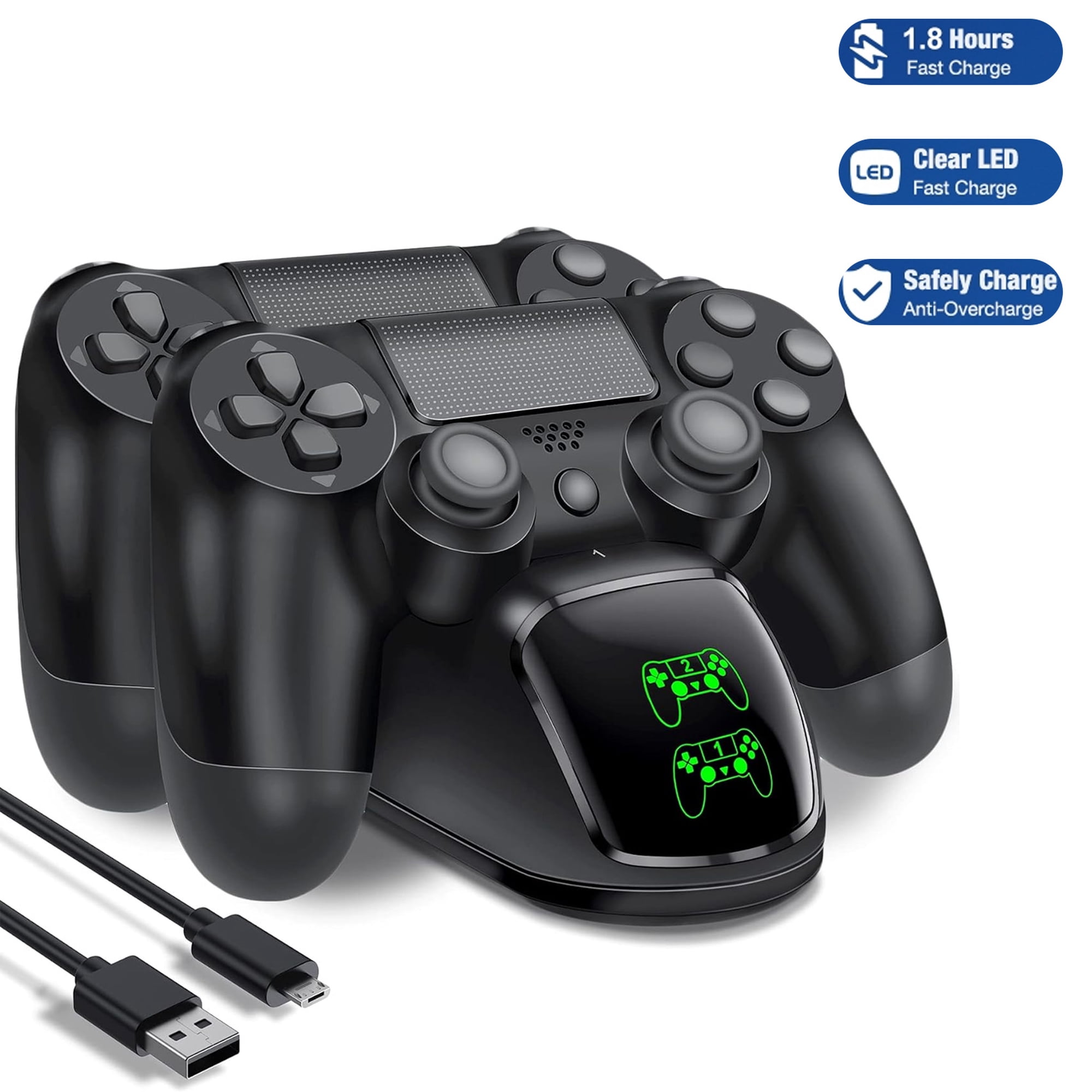 Charging Station for PS4 Controller, Dual Controller Charging Station with Dual USB Fast Charging for Playstation 4/PS4/ Pro /PS4 Slim Controllers with LED Indicator, Black