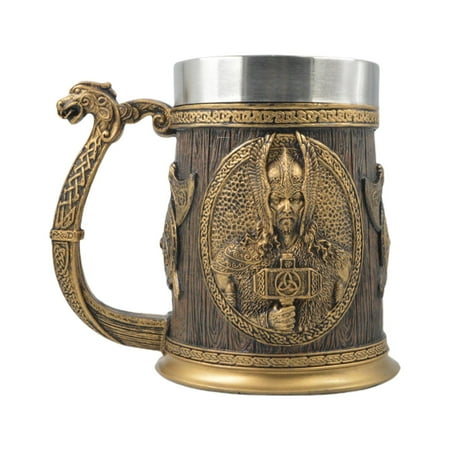 

CHAOMA Medieval Nordic Style Vikings Beer Mug Resin Stainless Steel Retro Tankard