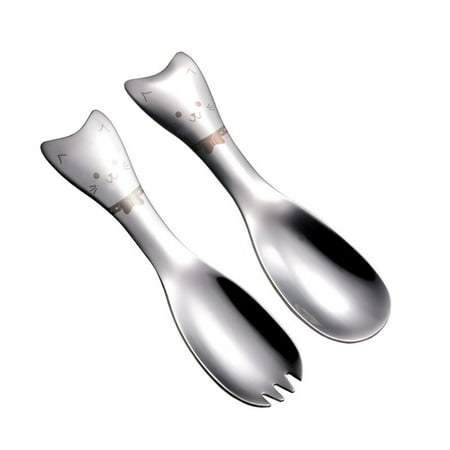 

NUOLUX 2PCS Stainless Steel Spoon Cartoon Cat Ice Cream Scoop Short Handle Spoons for Coffee Dessert