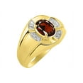 thumbnail image 4 of RYLOS Yellow Gold Plated Silver Ring 8X6MM Oval Gemstone &  Diamond Unisex Rings Garnet January Birthstone Ring Size 10, 4 of 7