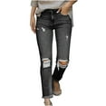 thumbnail image 2 of Idoravan Women's Plus Size Pants Clearance Fashion Women Pockets Button Mid Waist Skinny Ripped Jeans Trousers Hole Denim Pants, 2 of 7