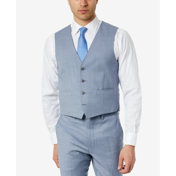 Calvin Klein Mens Slim fit Button-Up Suit Vest XL Blue Stretch Wool
