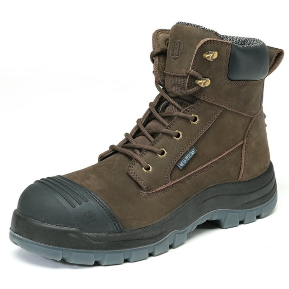 HANDMEN Work Boots Boots for Men, Composite Toe Waterproof Slip Resistant Anti-puncture EH Work Boots, Brown, 81N02, 7