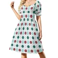thumbnail image 2 of Vestido de manga corta con estampado de rombos y bochas para mujer, vestido de fiesta de verano, 2 of 8