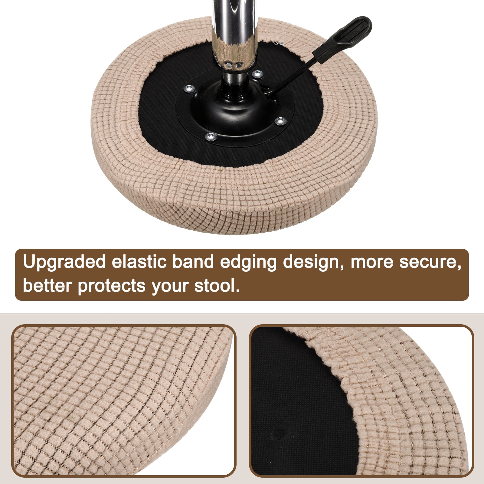 Unique Bargains Upgraded Round Bar Stool Covers for Chairs and Stools with Elastic Khaki