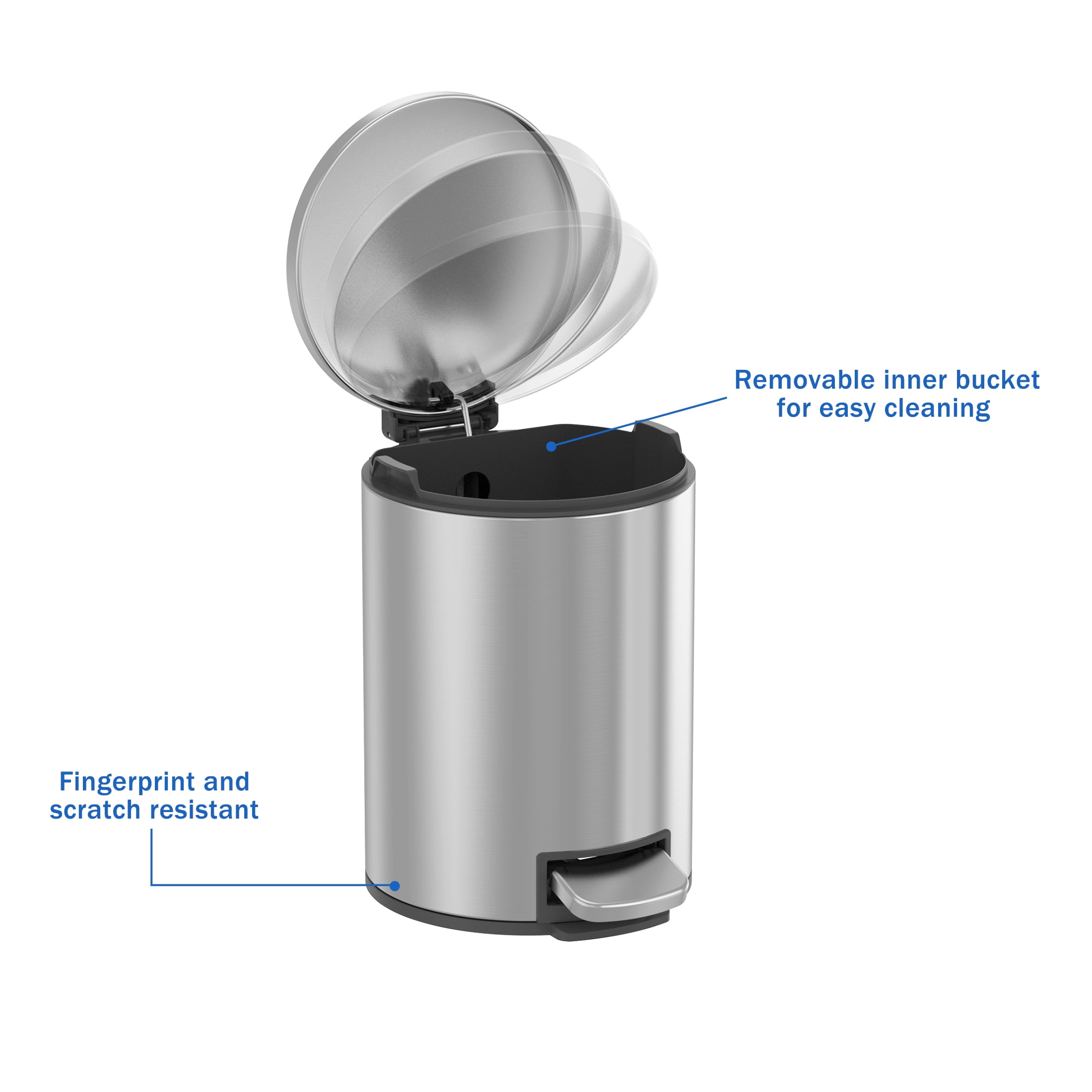 Better Homes & Gardens Bathroom Trash Can, 1.3 Gallon Small Stainless Steel Step Garbage Bucket Bin with Soft Close Lid, Silver