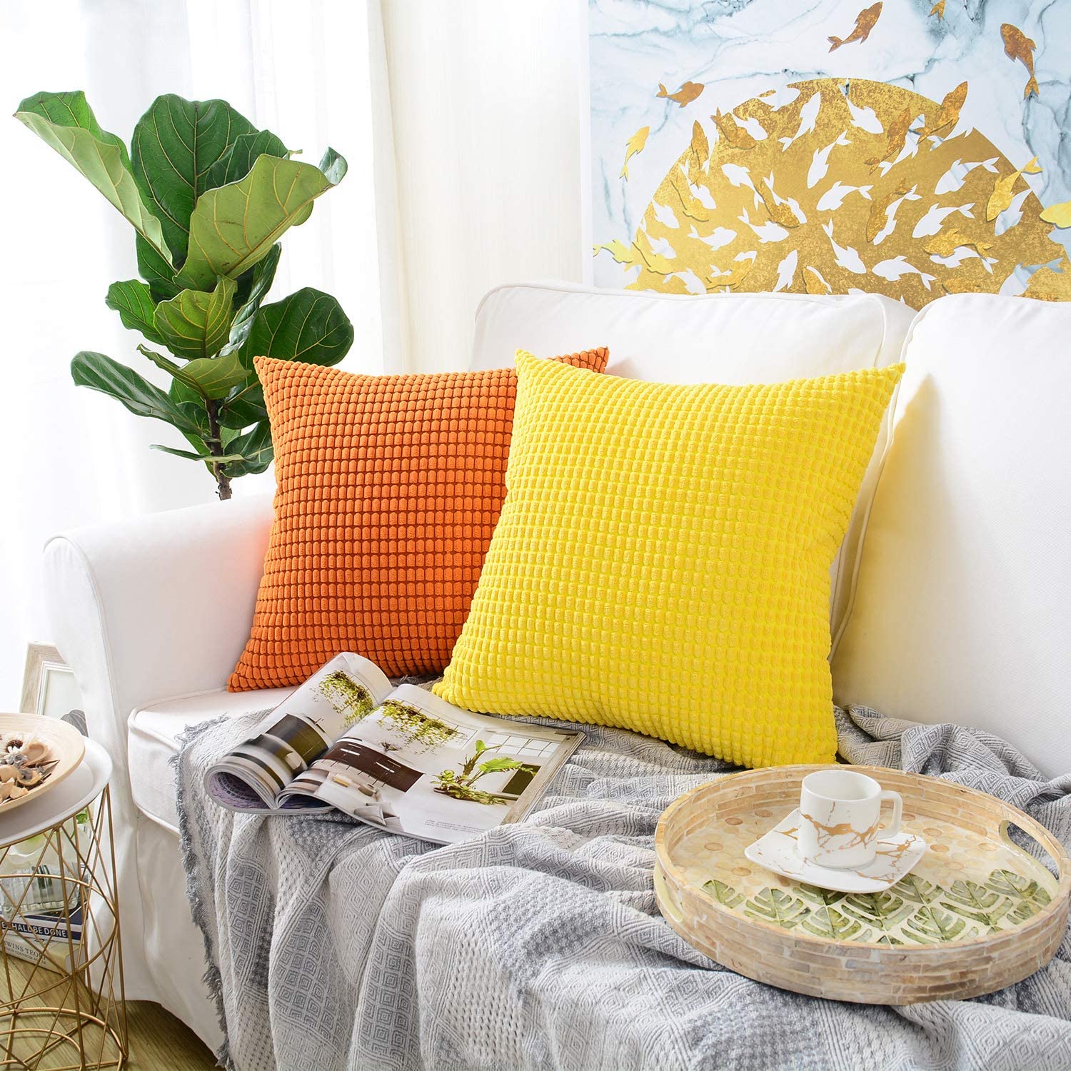 Lot De 2 Housses De Coussin Velours Doré 45x45 Cm - Déco Salon, Canapé, Lit, Fermeture Invisible - 5