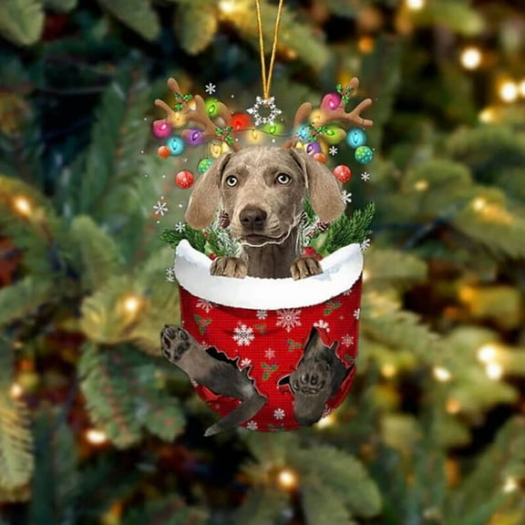 Acrylic 2D FLAT Weimaraner In Snow Pocket Christmas Ornament