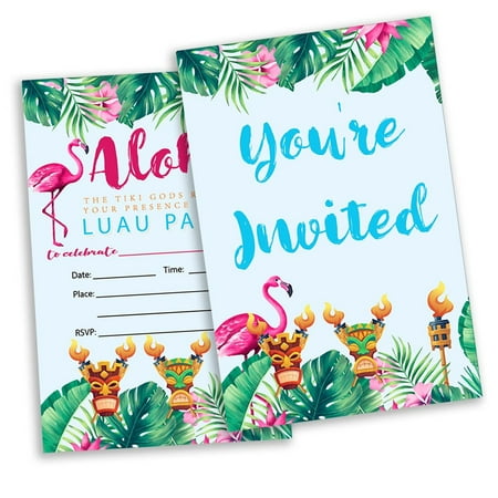 Aloha Vibes Hawaiian Party Invitations Set - 20 Fill-in Cards with Envelopes for Luau Celebrations, Summer Gatherings, and Tropical Themed Events