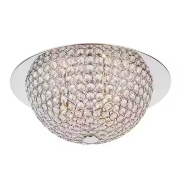 Home Decorators Collection 15 in. 3-Light Mirrored Stainless Steel Flushmount with Clear Crystal Accents in Metal Rings