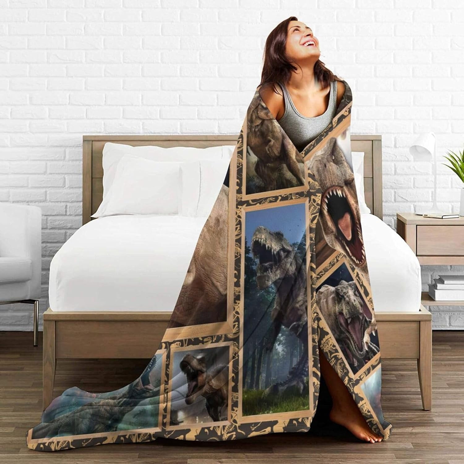 Cool Dinosaur Blanket Dino Throw Blanket 3D Animals Print Plush Fuzzy Fleece Blanket for Girls Boys Super Soft Warm Cozy Flannel for Kids Teens Adults Bed Sofa 80"x60"
