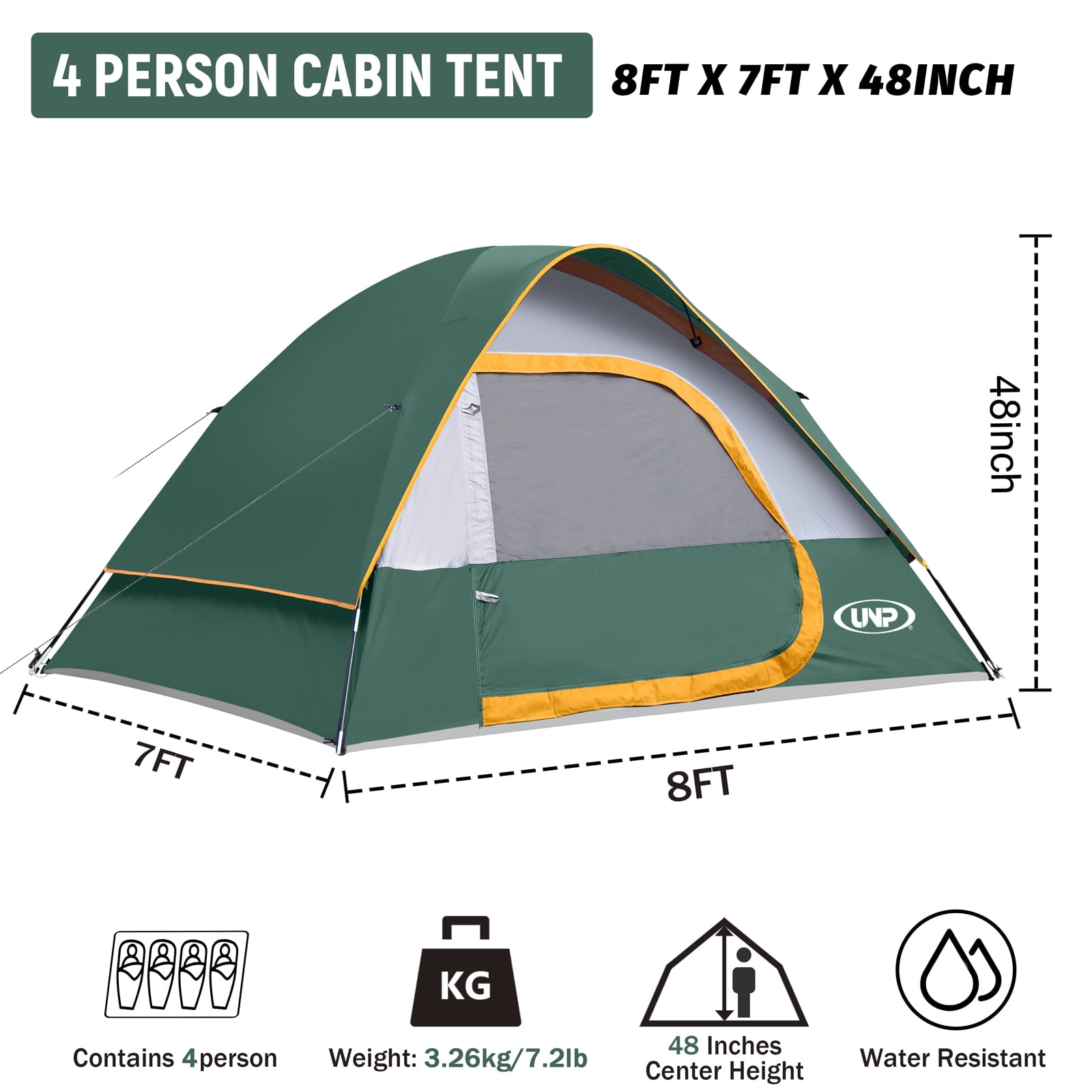 Camping Tent 4 Person, Waterproof Windproof Tent with Rainfly Easy Set up-Portable Dome Tents for Camping, Green