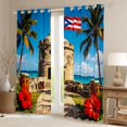 thumbnail image 2 of Manfei Puerto Rico Blackout Curtains,Sea Coconut Trees Curtains Pack of 2 (42x84 Each),Red Flowers Decor, 2 of 7