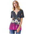thumbnail image 5 of Gyedtr Summer Tops For Women Tops For Women Trendy Women'S Fashion Printed Short Sleeve Button Round-Neck And V-Neck Top Blouse Womens Plus Size Tops L, 5 of 8