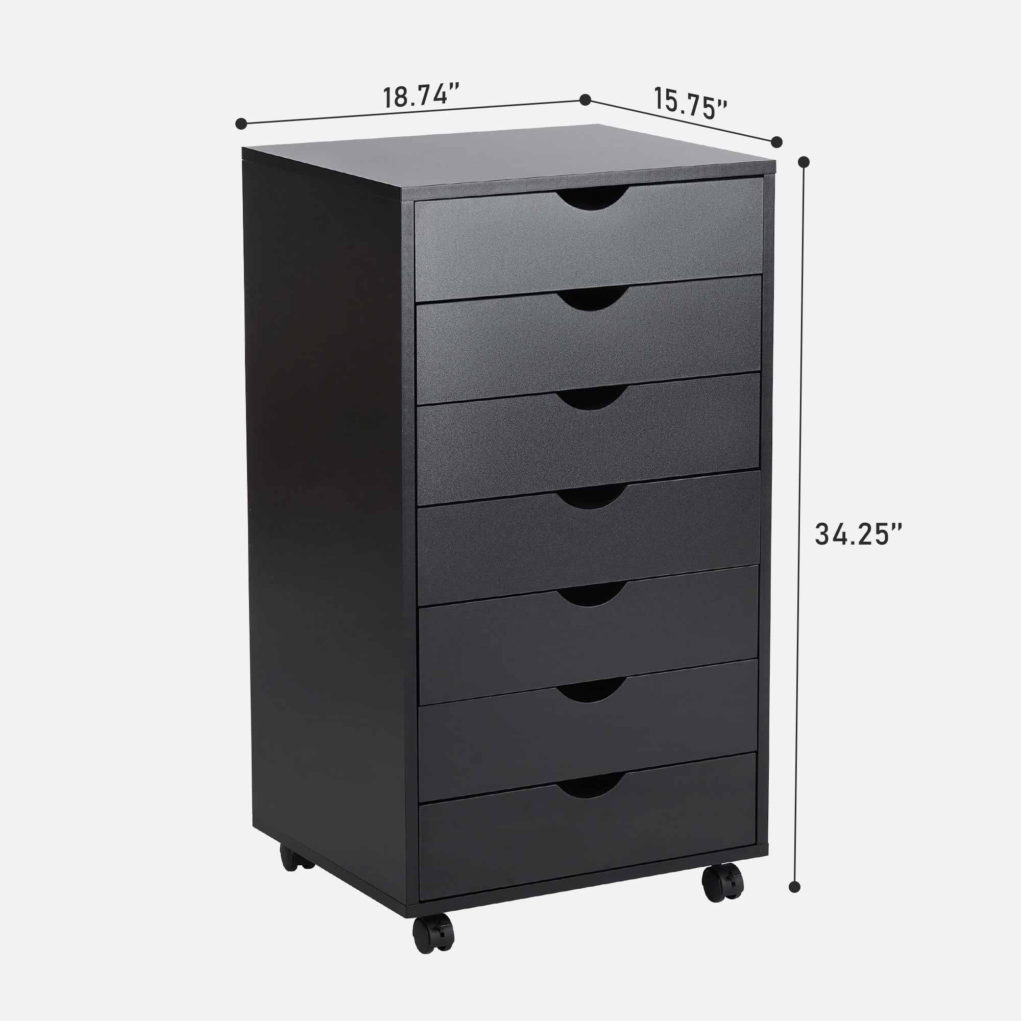 EDX 7 Drawer Dresser - Spacious Wood Storage Cabinet for Bedroom, Home, Office Organization, Black