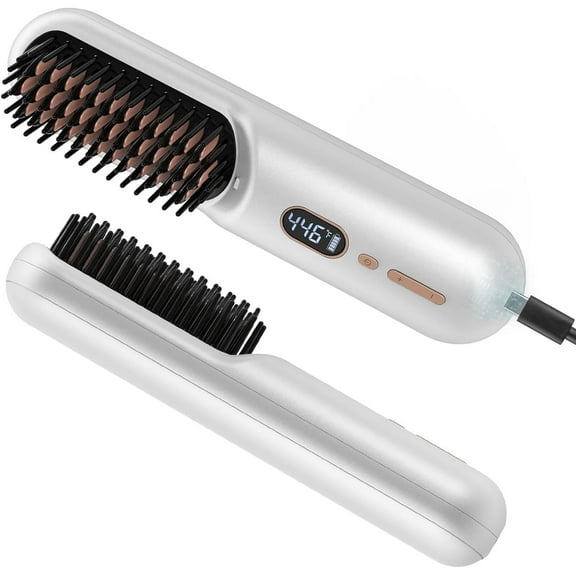 Mini 2 in 1 Wireless Hair Straight Comb, 10000MAH USB Rechargeable Hot Comb (White)