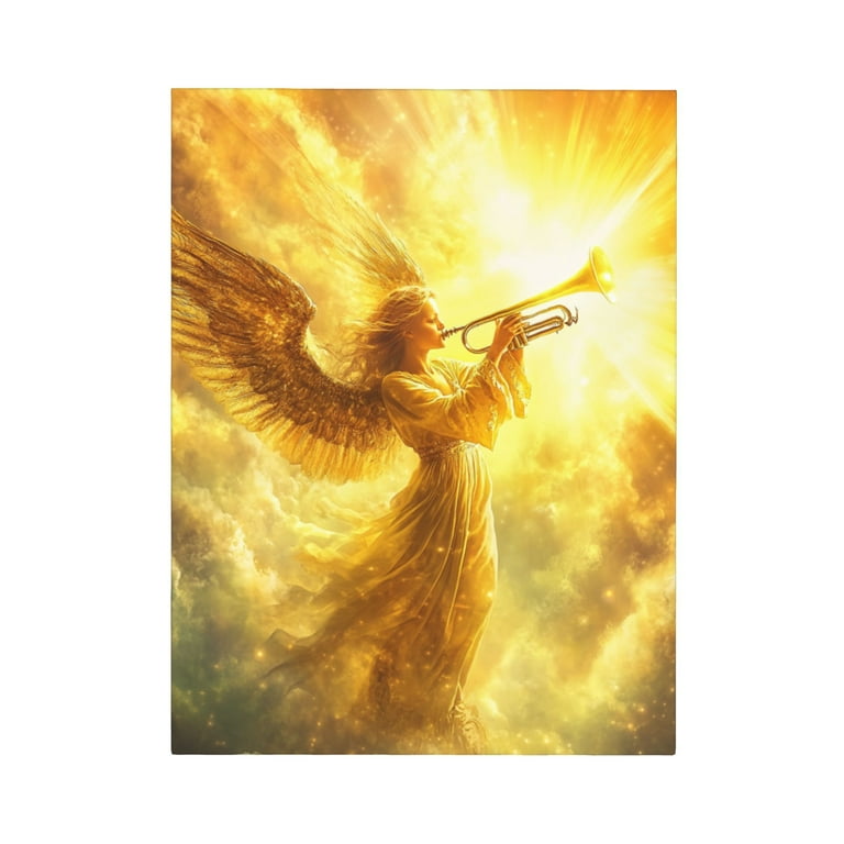 CozyNet An Angel Blowing A Trumpet Surrounded By Golden Beams Of