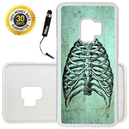 - Custom Galaxy S9 Case (Rib Cage on Teal Grunge) Edge-to-Edge Rubber White Cover Ultra Slim | Lightweight | Includes Stylus Pen by Innosub