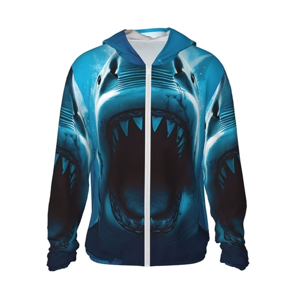 Fotbe Open-Mouthed Shark Chaqueta con Protección Solar UPF 50+ para Hombre y Mujer, Camisa con Capucha y Bolsillos-Large