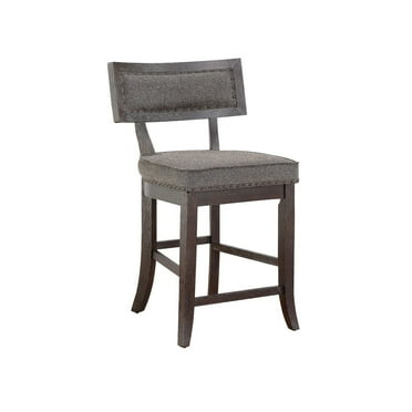 Wooden Counter Height Chairs 2pc Set Fabric Upholstery Dark Cherry Finish Nailhead Trim Dining Furniture