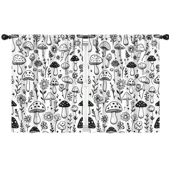 Blackout Kids Curtains,Black and White Mushroom Childrens Insulated Curtains Set Of 2,Bedroom Essentials,Toddler Room Decor 42x54in(106x137cm)