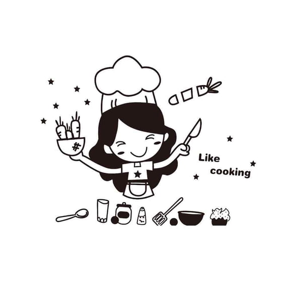 Kitchen Coffee Sweet Food Cartoon Girl Cooking DIY Wall Dining Room Sticker Dining Room PVC Wallpaper Removable Decals